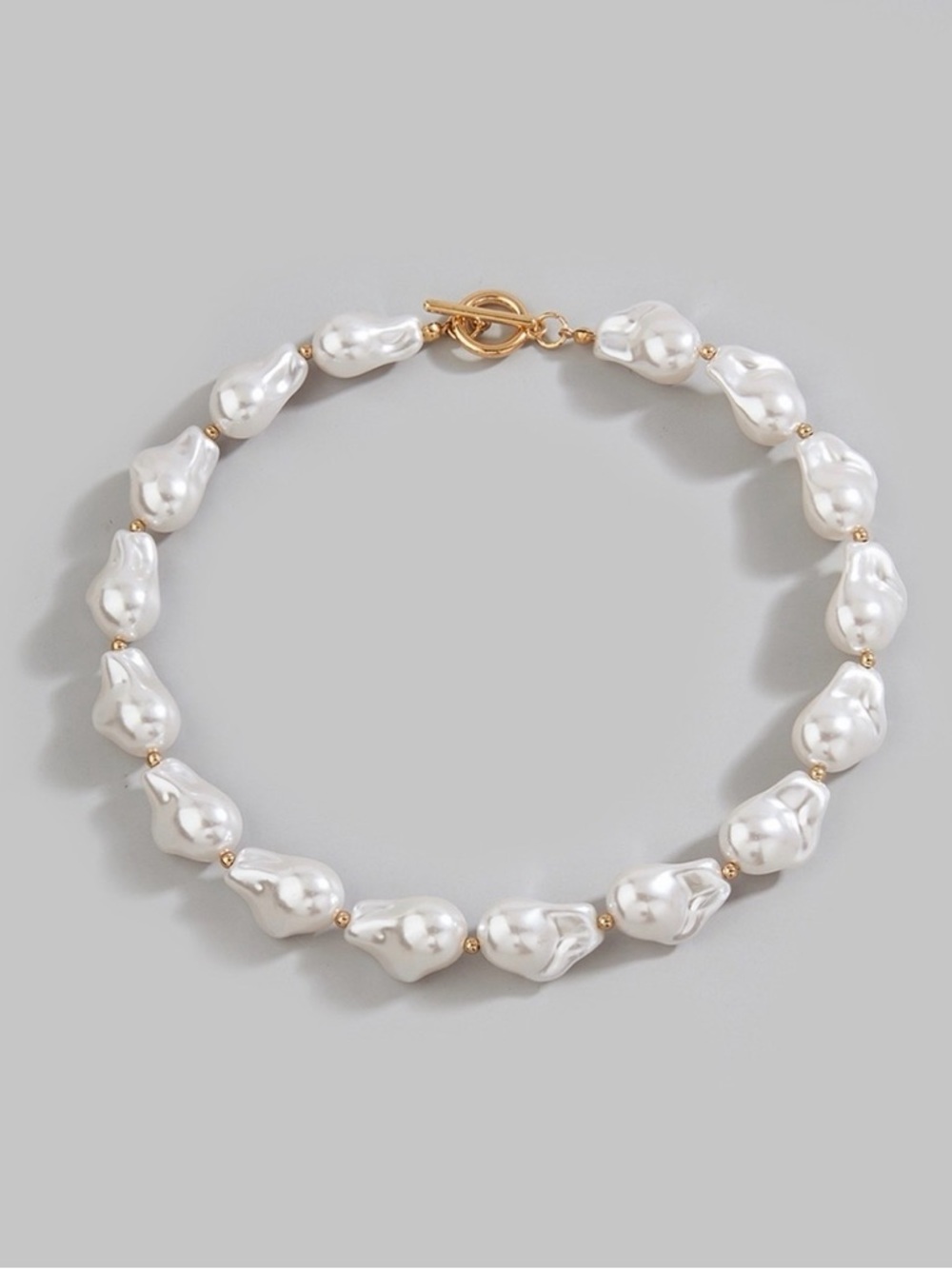 Gold and White Baroque Faux Pearl Toggle Choker Necklace NWT